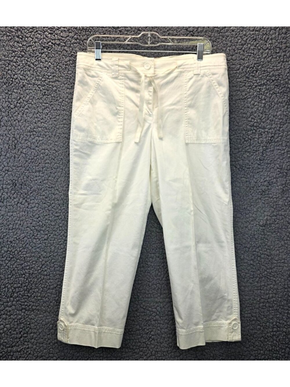 Jones New York Stretch Cropped Pants 8 White Straight Leg Casual Resort Preppy